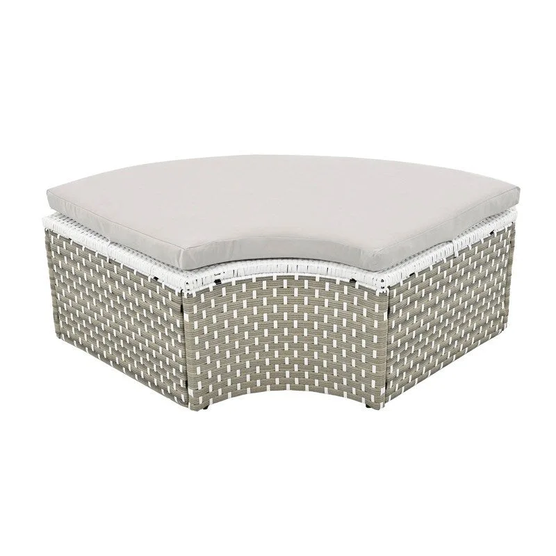 Round Patio Sectional Sofa Set  Two-Tone Rattan Daybed with Retractable Canopy & Modular Seating