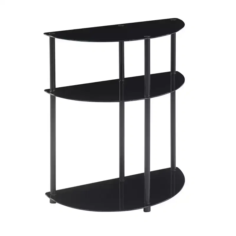 Breighton Home Designs2Go Classic Glass 3 Tier Half-Circle Entryway Hall Table in Black/Black