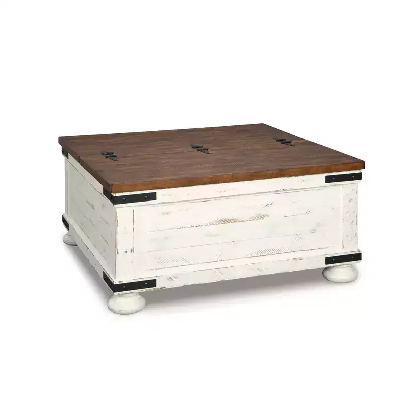 Wystfield Cocktail Table with Storage White/Brown - Signature Design by Ashley: Rectangular Lift-Top, Distressed Two-Tone Finish