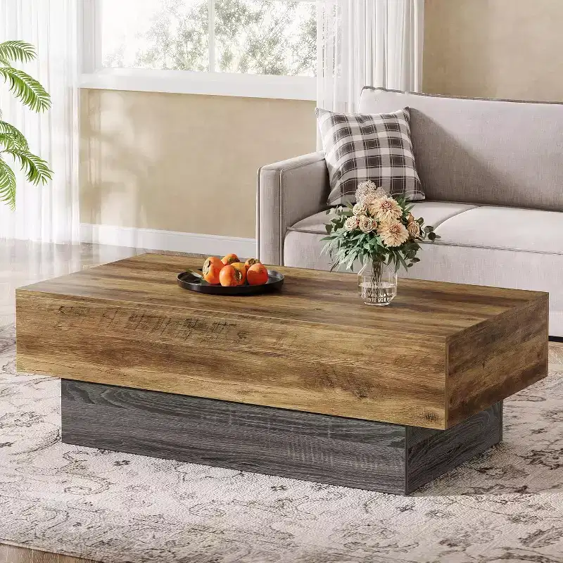 55-Inch Farmhouse Wood Coffee Table for Living Room, Office Reception Area