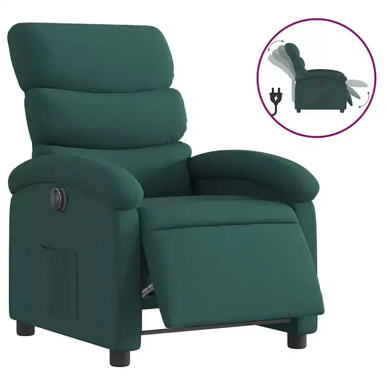 vidaXL Electric Recliner Chair for Elderly - Adjustable Fabric Armchair, Dark Green, with Motorized Tilt, Comfort Padding, Side Pocket