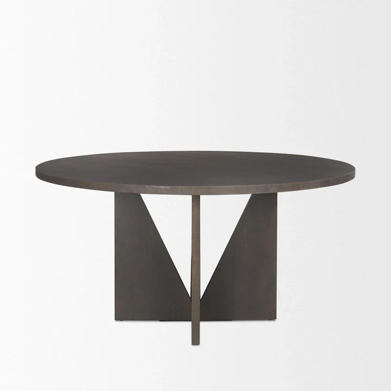 60 Round Textured Espresso Wood w/ Geometrical Base Dining Table - 60.0L x 60.0W x 30.0H