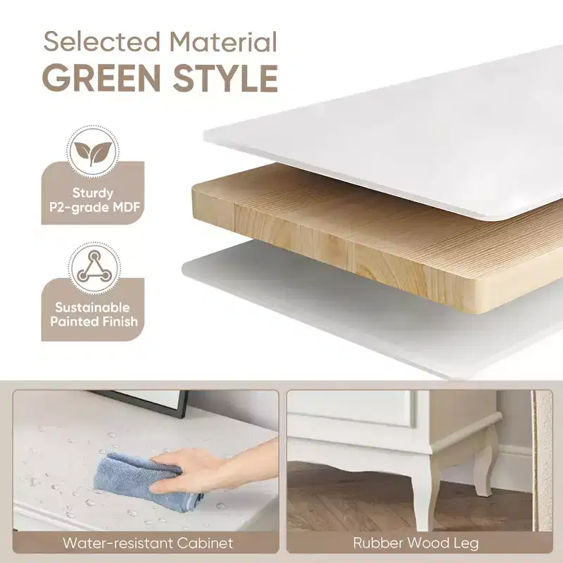 Modern 5-Drawer Dresser with Solid Wood Legs and Painted Finish, for Bedroom, Living Room, Nursery, Hallway