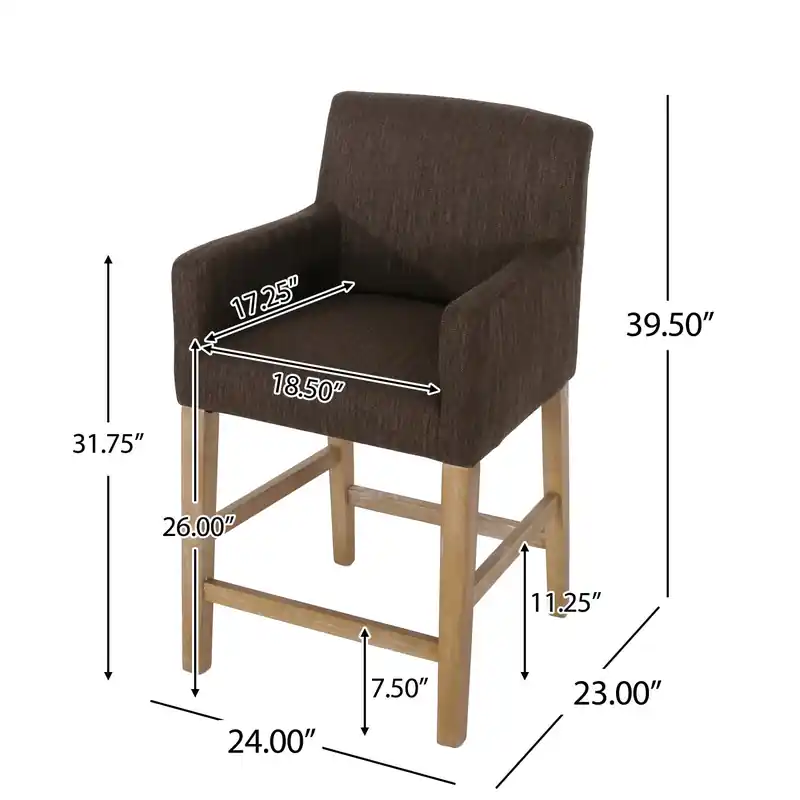 26 Seat Height Counter Stools Set Of 2 With Upholstered Fabric And Solid Wood Legs