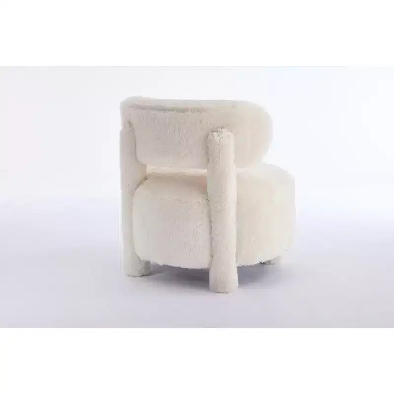 Upholstered Accent Chair Armless Side Chair with Curved Backrest, Teddy/Fur, White/Khaki - ModernLuxe