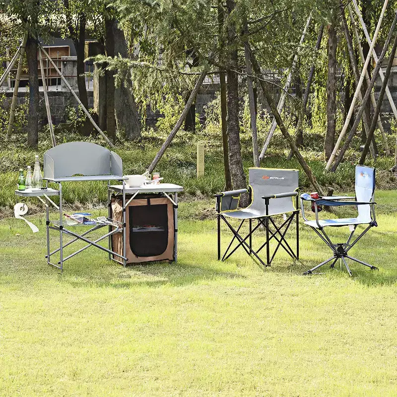 Foldable Camping Grilling Table with Windscreen and Carrying Bag