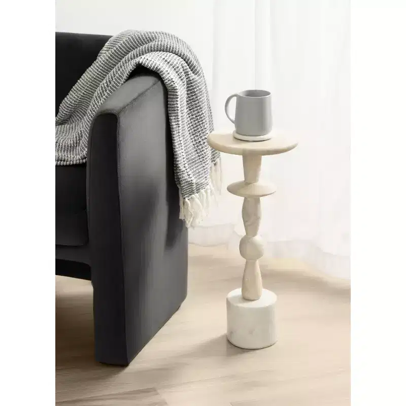 Round Mango Wood Drink Table with Marble Base, 9
