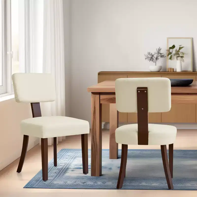 Subrtex Farmhouse Rattan Dining Room Chairs Set of 2, Linen Upholatered Kitchen Chairs for Dining Table, Mid Century Modern Accent Chairs, Brown