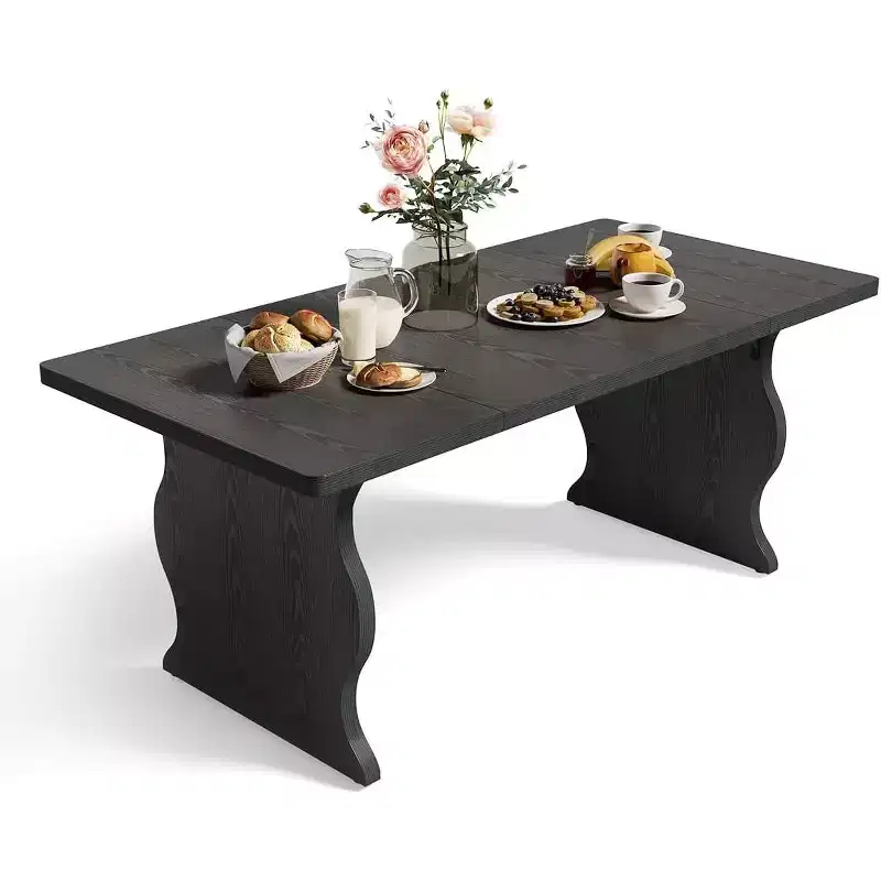 Lantine Modern Dining Table for 4-6, 63-Inch Rectangular Black Kitchen Table, Wood Kitchen & Dining Room Furniture
