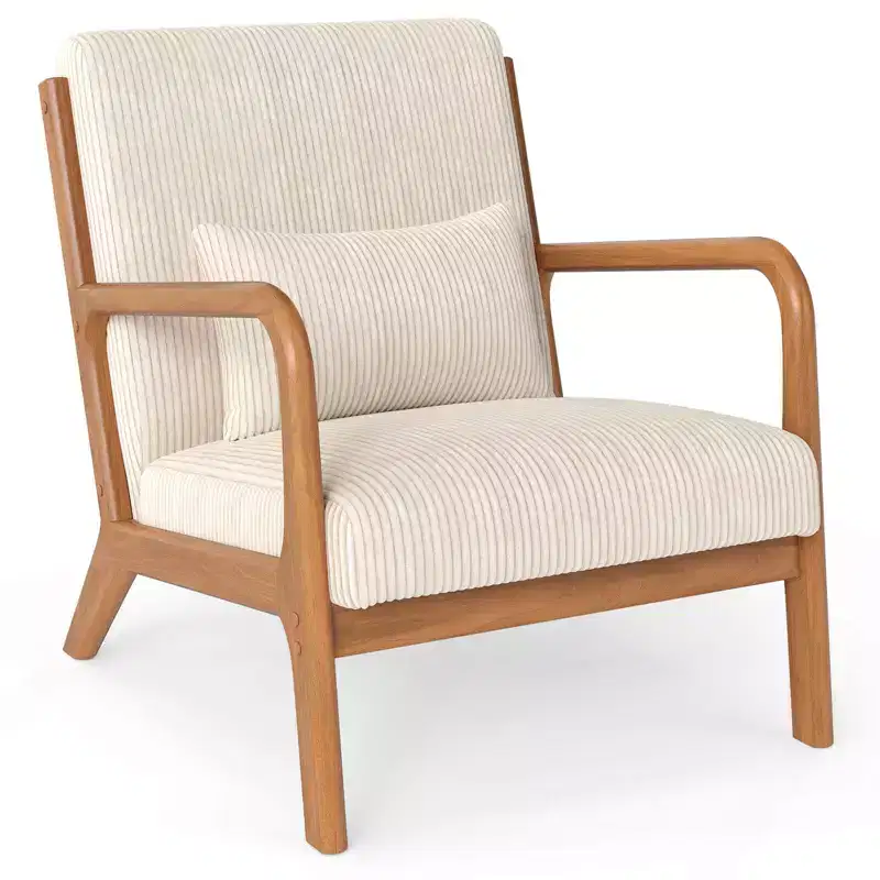 Costway 1/2 PCS Modern Accent Chair, Corduroy Upholstered Lounge Chair with Rubber Wood Armrests Beige/Green/Gray + Brown