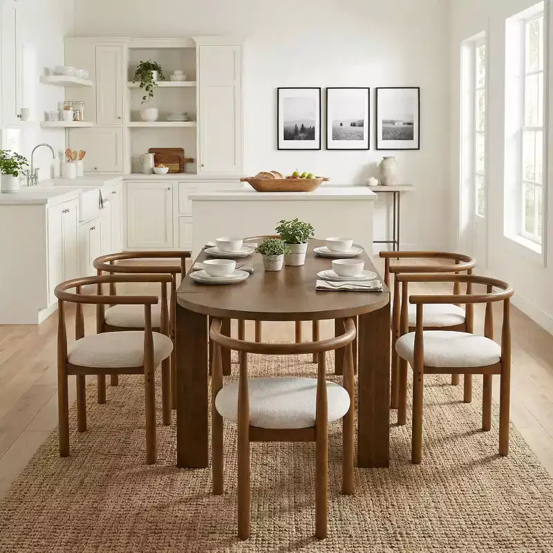 7pcs Oval Dining Table Set Dining Set for 6, 71'' Large Family Kitchen Table Set with 6 Padded Dining Chairs, Walnut - Christopher Knight Home