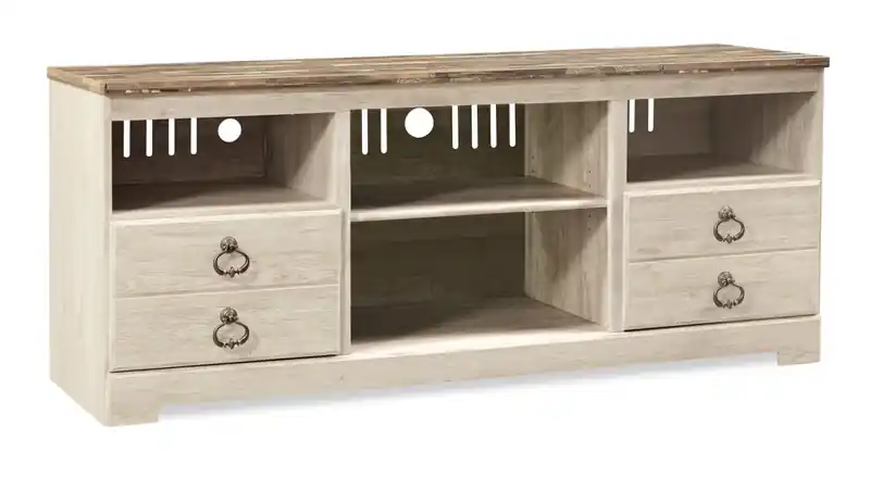 64 Traditional TV Stand with Storage and Cable Management for TVs up to 70- Whitewash