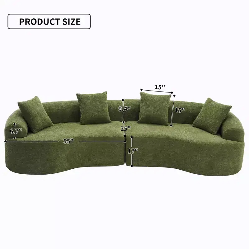 GDFStudio Benson Modern 4 Seater Chenille Upholstered Curved Sectional Sofa with 4 pillows