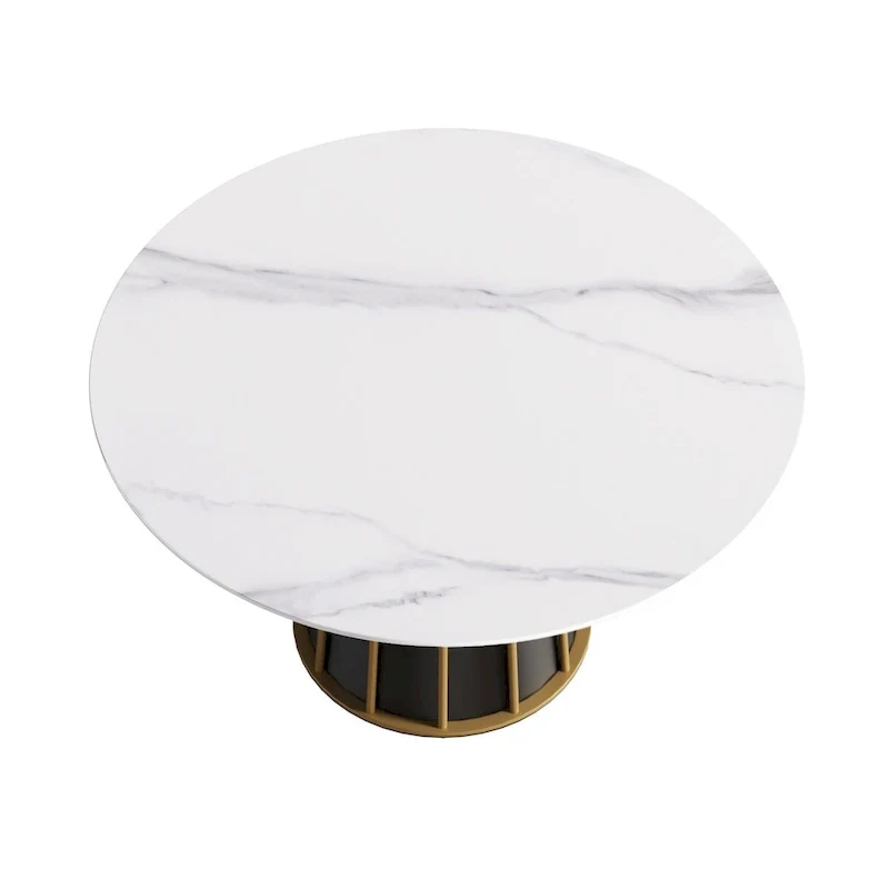 53 White Sintered Stone Round Dining Table with Lazy Susan - N/A