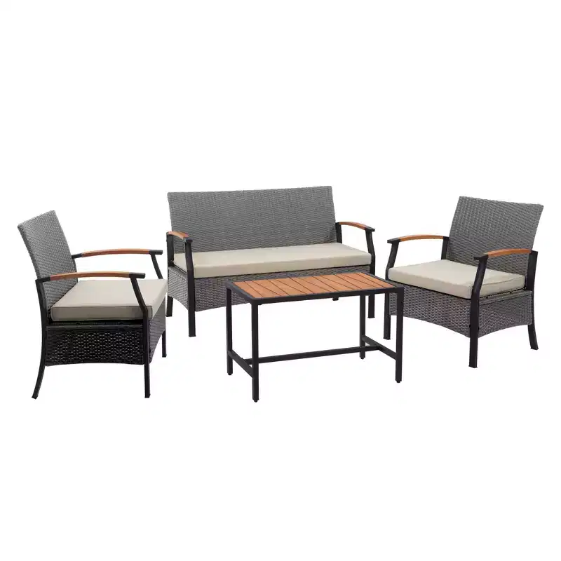4-Piece Woven Back Conversation Set, CharcoalTeamson Home : Steel Frame & Wood Armrests