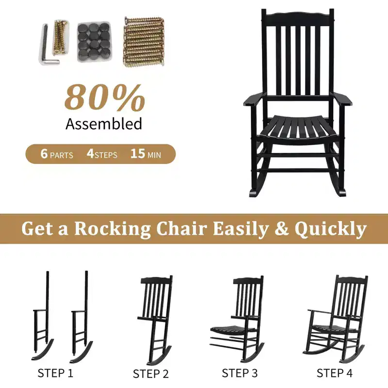 Karl Home | 24-Inch Solid Wood Patio Rocking Chair