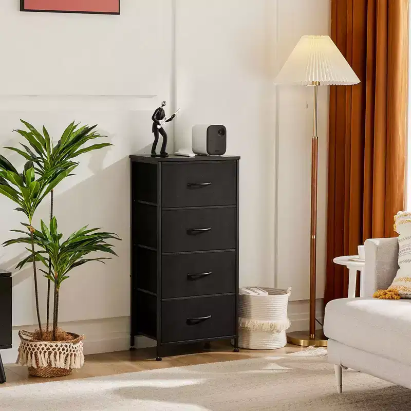 JIONJOY 4-Drawer Fabric Dresser  Wood Top, Steel Frame, Wide Storage for Bedroom Living Room Closet