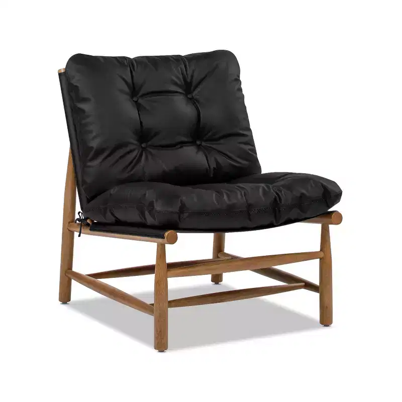 Jennifer Taylor Home Oxford 26.5 Leather Mid-Century Modern Accent Chair, Noir Black Leather