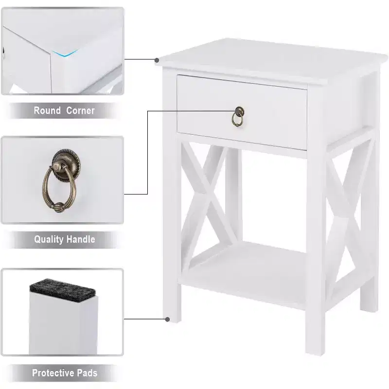 White Nightstand with Drawer & Shelf