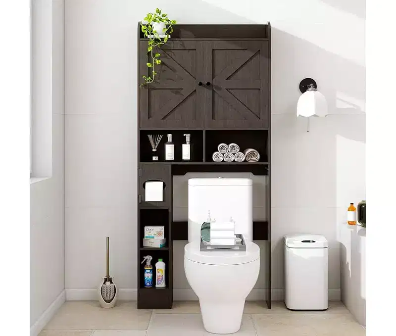 Over-the-Toilet Storage Cabinet with Barn Door and Adjustable Shelves