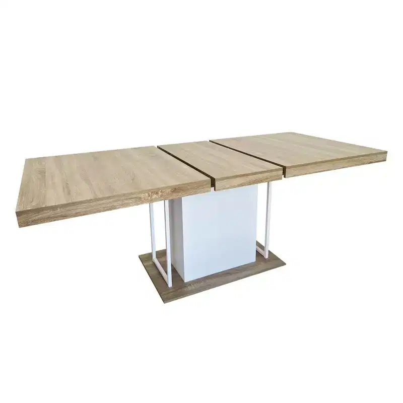 Extendable Dining Table, Oak and White Modern Expandable Design