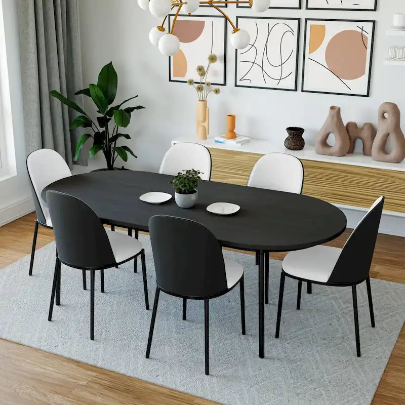 Dining Chair with Upholstered Seat Side Chair with MDF Wood Frame in Steel Set of 4