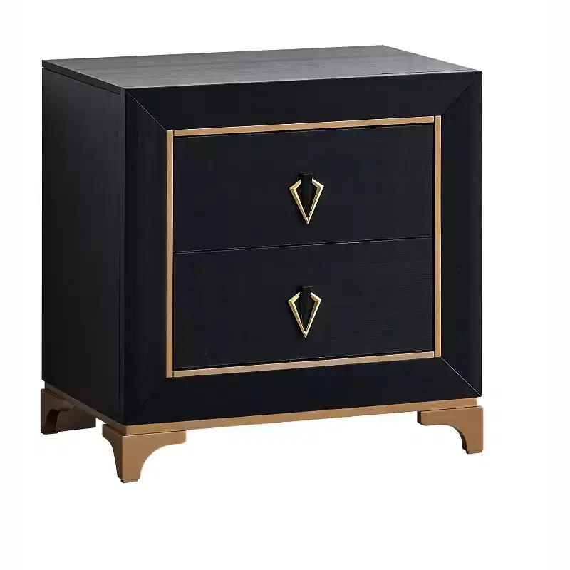 Passion Furniture Kramer Black and Gold 2-Drawer 24 in. W Nightstand