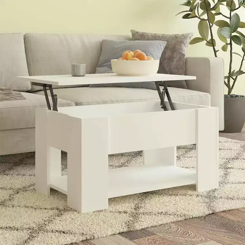 Coffee Table White Engineered Wood Medium Height-Adjustable