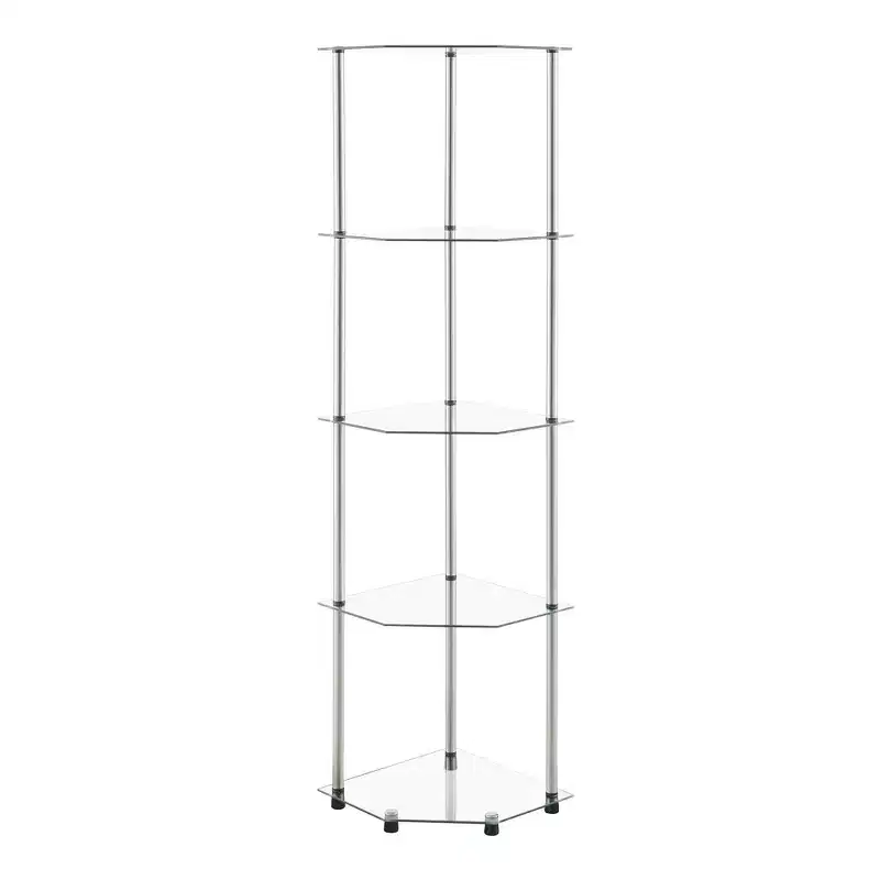 Breighton Home 60.25" Designs2Go Classic Glass 5 Tier Corner Tower in Glass/Chrome