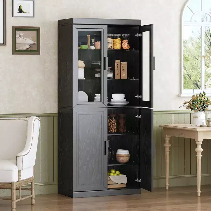 Freestanding Wood Pantry Cabinet Kitchen Storage Organizer With Shelves & Doors Large Capacity