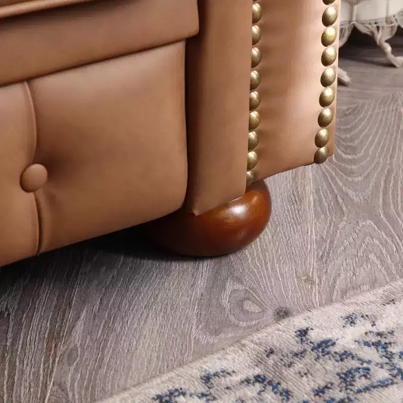 Elegant Chesterfield Technical Leather Sofa, Tufted 3-Seater/2-Seater/1-Seater Couch with Nailhead Trim and Rolled Arms  ModernLuxe