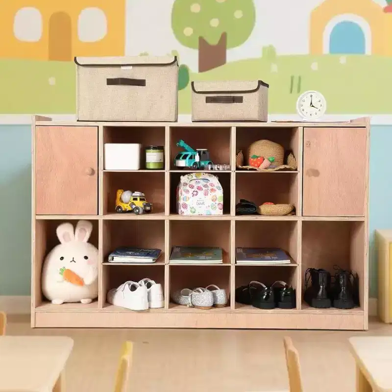 12 Cubbies Storage Organizer with 2 Cabinet Doors Shelf for Kids Toys