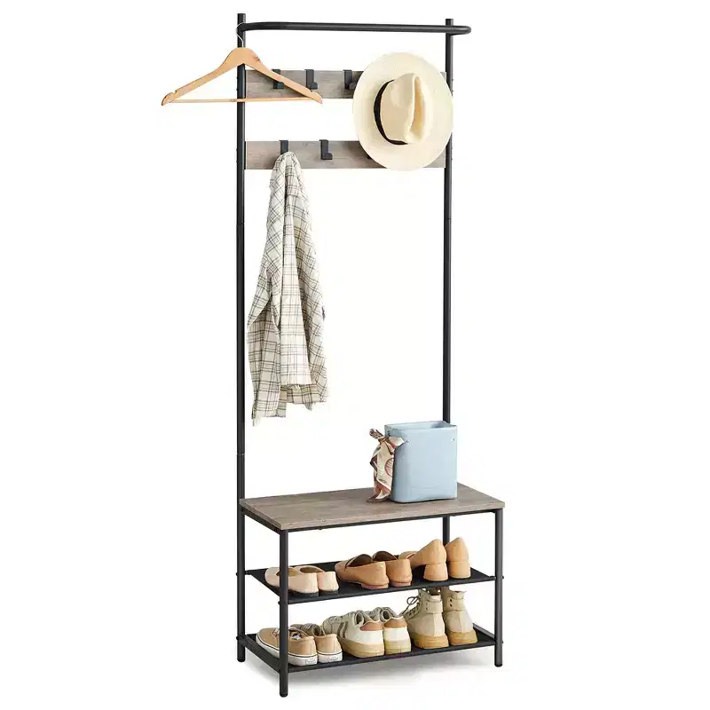 Hall Tree with Bench and Shoe Storage, Entryway Bench with Coat Rack Stand and Shoe Rack, Fabric Shelves