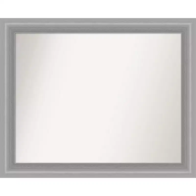 33" x 27" Non-Beveled Peak Polished Nickel Narrow Wall Mirror - Amanti Art: Modern Rectangle, Includes Mount Hardware