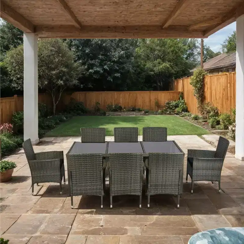 Whisen 9-Piece Wicker Patio Dining Set with Glass Top