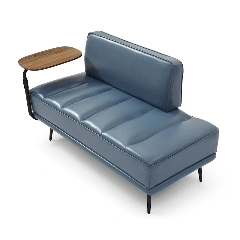56.3Width End of Bed Bench,Faux Leather Upholstered With side table,360-degree Swivel tray couch,Entryway Ottoman,Metal Legs