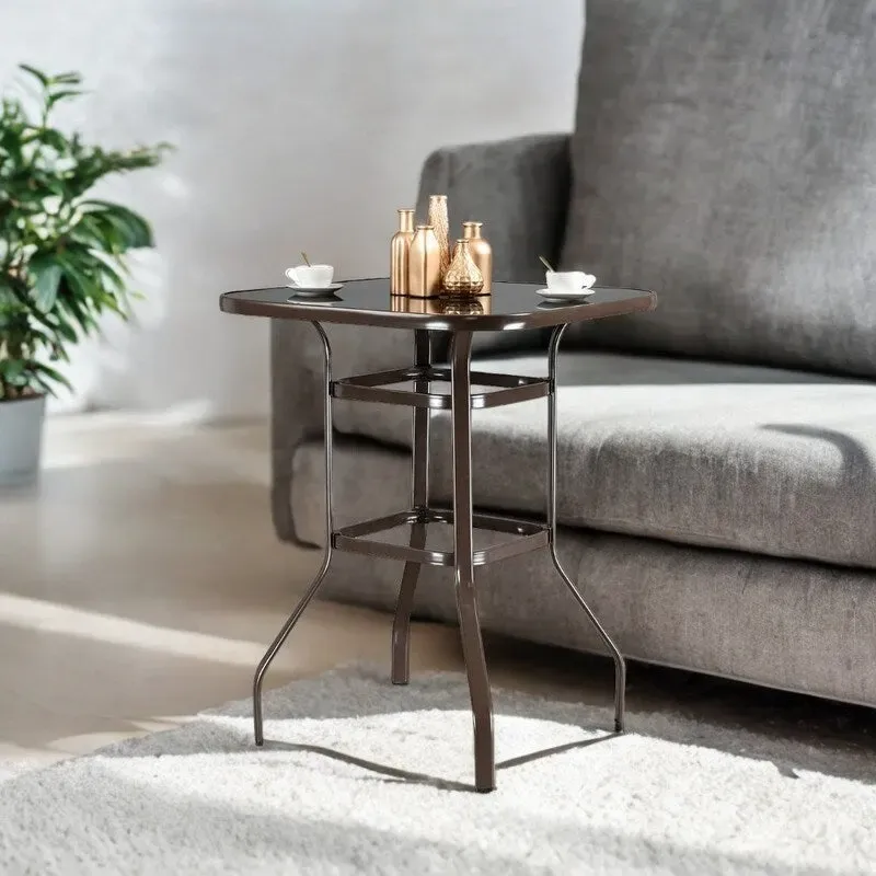 31.5W x 40H Patio Wrought Iron Glass High Bar Table