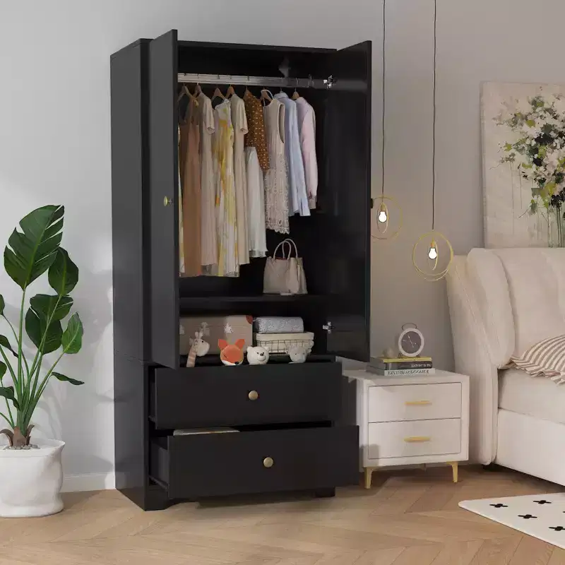 2-Door Wardrobe Storage Cabinet, Flat Panel MDF Sideboard Buffet Cabinet for Bedroom, Dining Room & Home