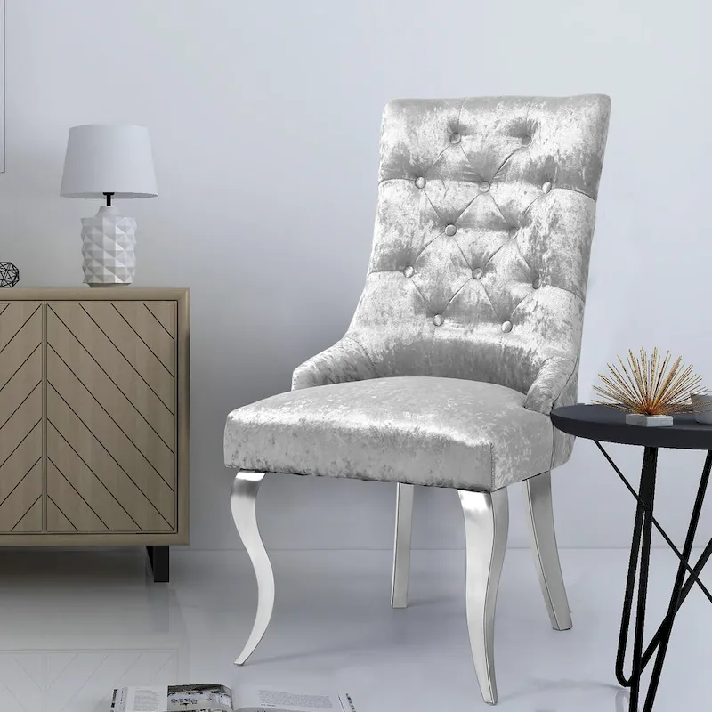 Ice Velvet Button Tufted Dining Chair High Wingback