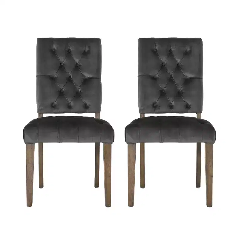 Set of 2 Saltillo New Velvet Dining Chair Charcoal - Christopher Knight Home: Upholstered, Button Tufted