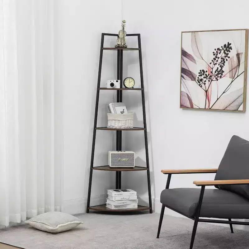 5-Tier Corner Shelf, Space-Saving Storage Rack with Rounded Edges & Metal Frame, Easy Assembly