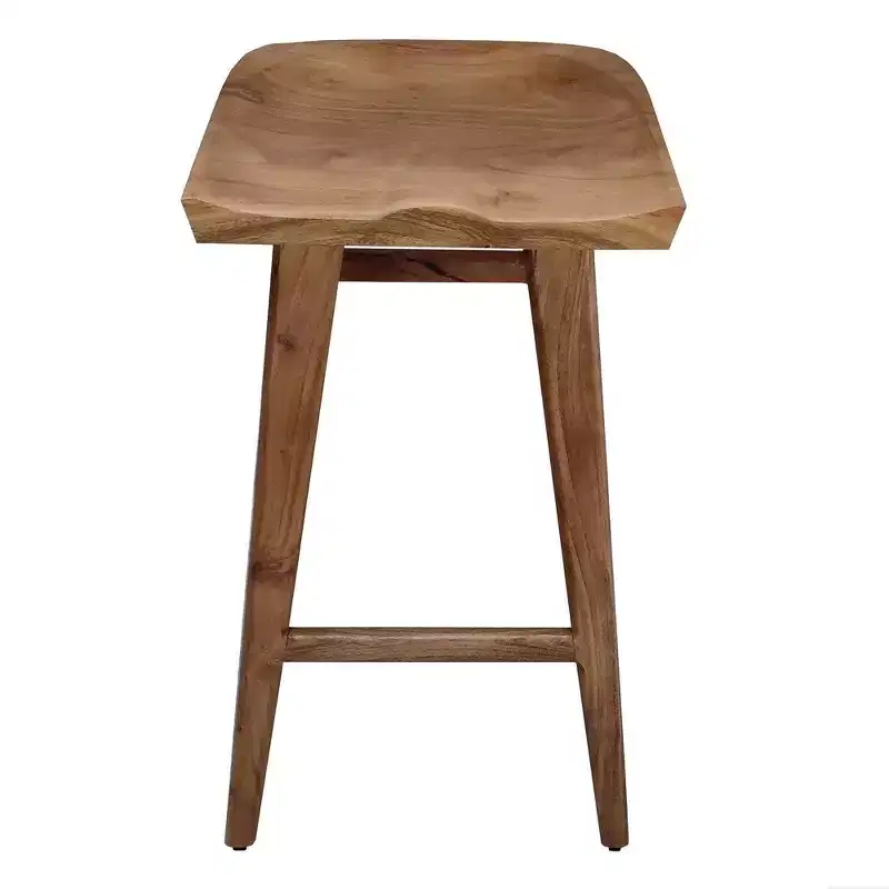 Royal Hampton 29 Inch Backless Barstool, Handcrafted Saddle Seat, Acacia Wood