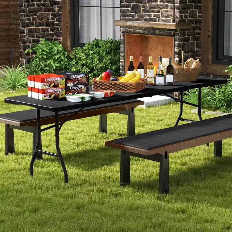 Costway 8 ft Portable Folding Table with HDPE Tabletop Safe Lock Mechanism Carrying Handle White/Gray/Black