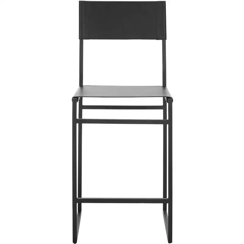 Modern Counter Stool – Iron Frame with Leather Seat, Light Grey & Black