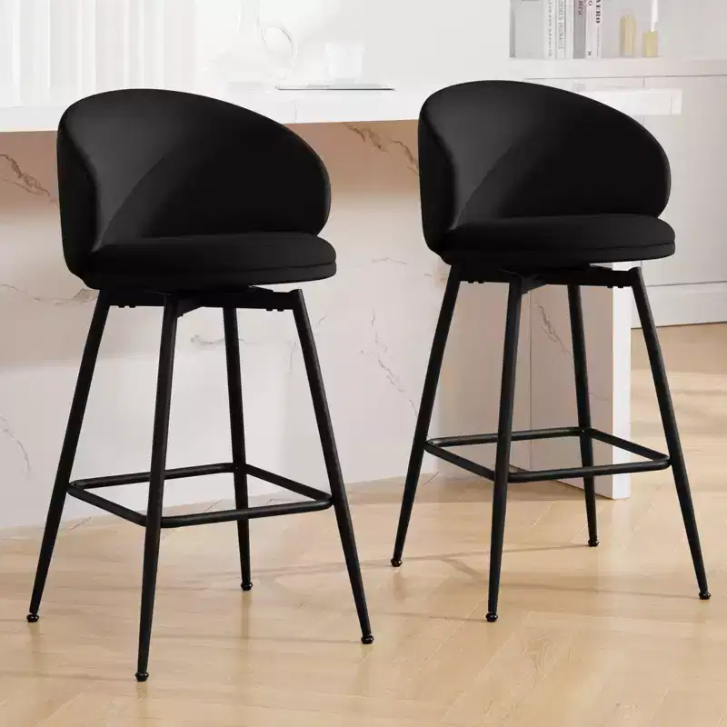 Bekrvio 30 Swivel Bar Height Bar Stools Set of 2/3/4, Modern Velvet Barstools with Curved Back & Metal Frame, Bar Chairs for Kitchen Island, Home Pub