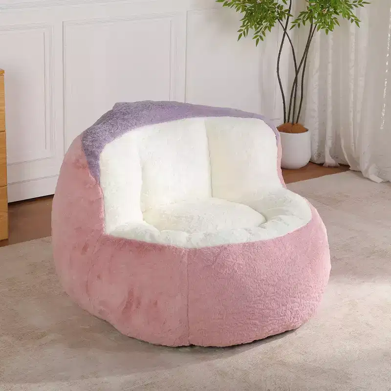 Oversized Bean Bag Chairs,Multicolor Faux Fur Couch Filled with Shredded Sponge,Large Lounger Sofa For Living Room,No Assembly Required