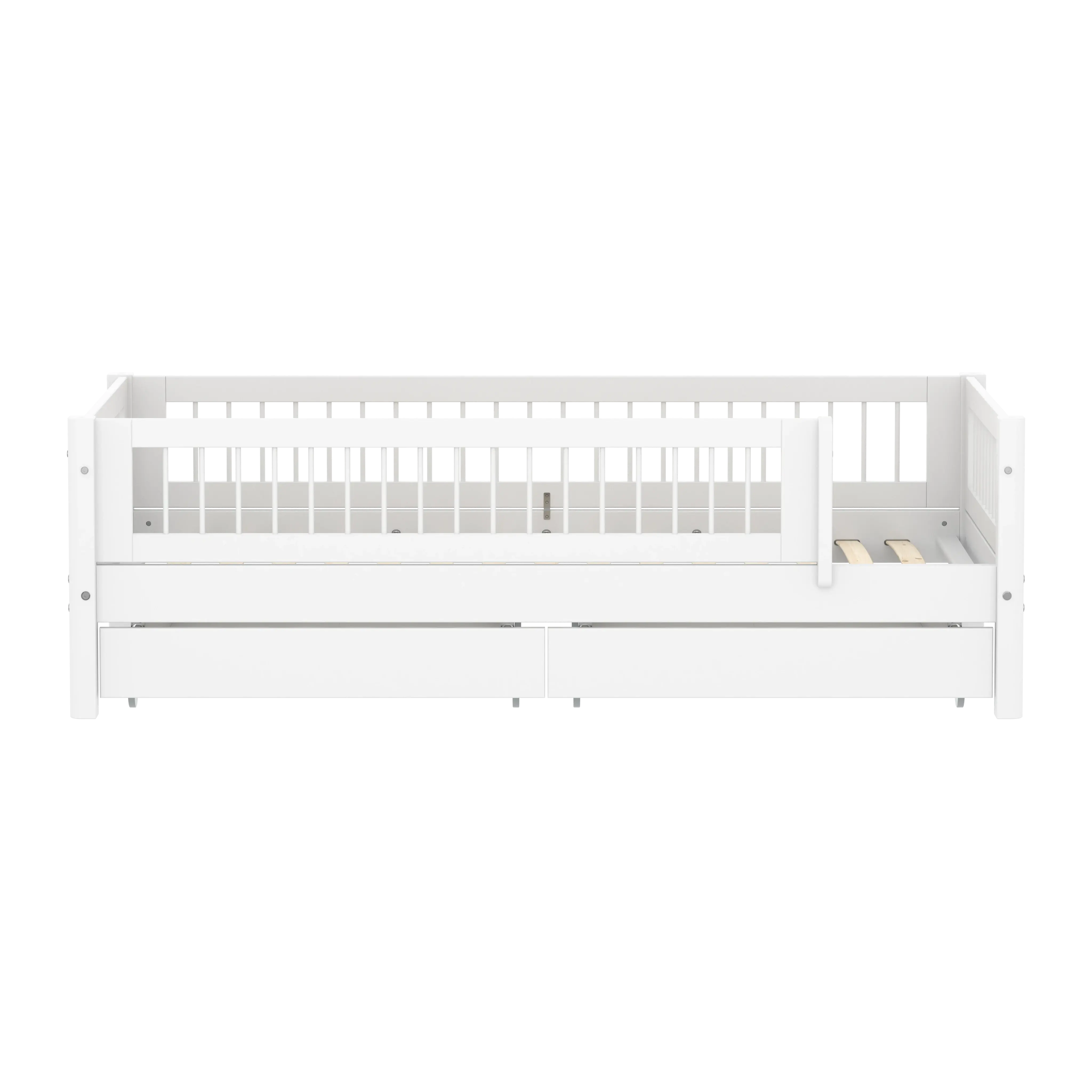 Single Bed with Crossbars, Storage and Safety Rail, 90x200 cm, White