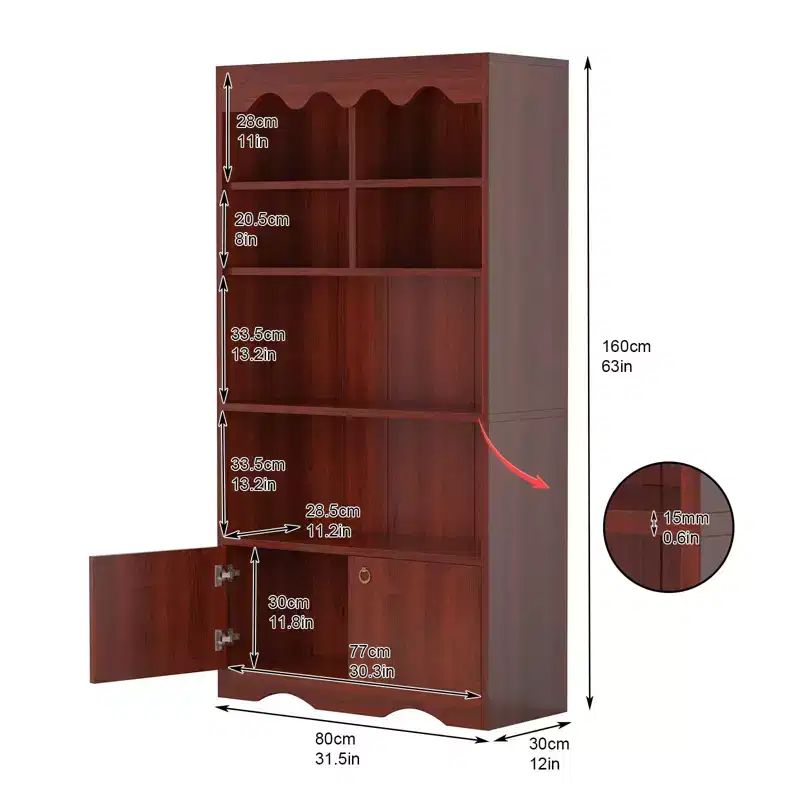 Bookshelf 5 Tier Open, Bookcase Modern with Doors, Wood Bookcase Storage Organizer Shelf, 63 inch Storage Shelves for Bedroom Living Room Office