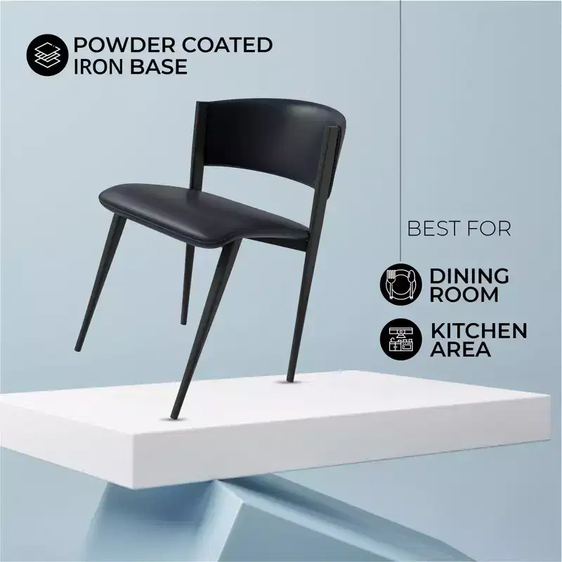 LeisureMod Aspen Series Upholstered Dining Chair in Leather Seats with Black Iron Frame and Legs, Modern Kitchen, Dining Room, Cafe Seating
