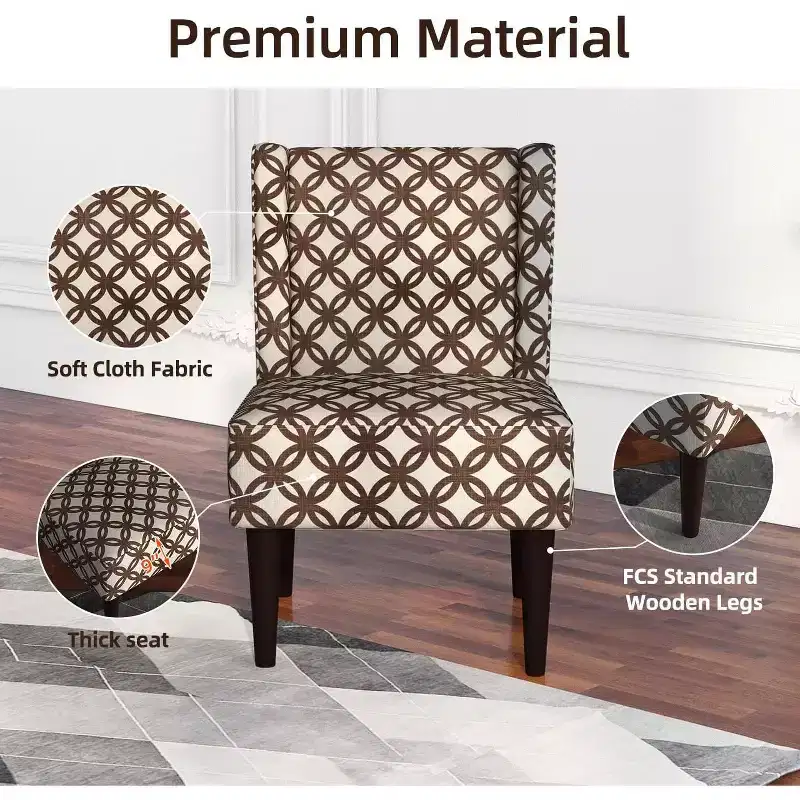 Mid-Century Wingback Fabric Accent Chair with 9